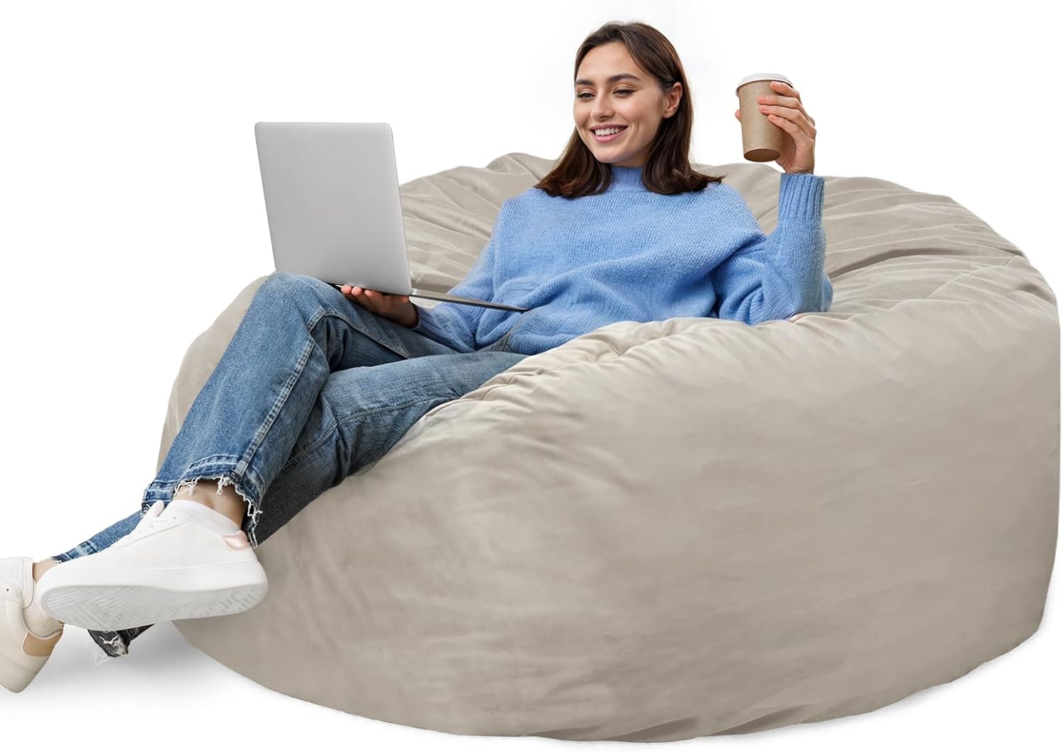 4FT Bean Bag Chair Beanbag for Adults and Kids Oversized Lazy Sofa Living Room Furniture with Removable Washable Cover Giant Comfy Gaming Chair Round Couch for Bedroom Dorm, Grey