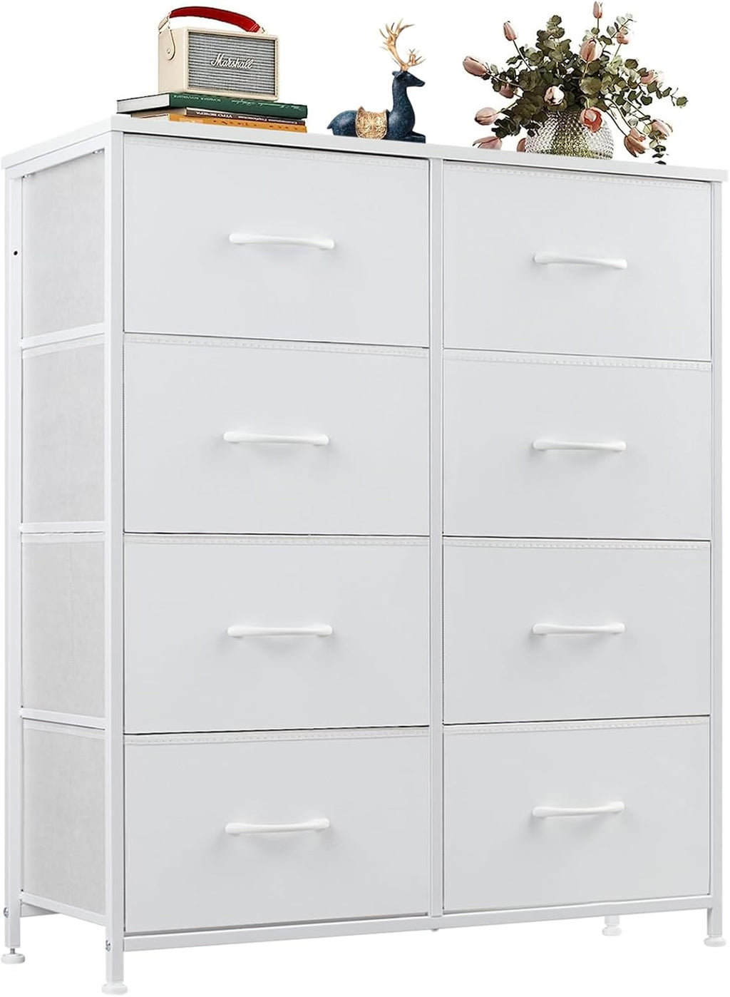 8 Drawer Dresser for Bedroom, Wide Fabric Storage Tower with Wooden Top and Metal Frame, Closet Chest Organizer Furniture, Living Room Hallway, Black