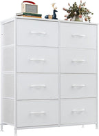 8 Drawer Dresser for Bedroom, Wide Fabric Storage Tower with Wooden Top and Metal Frame, Closet Chest Organizer Furniture, Living Room Hallway, Black