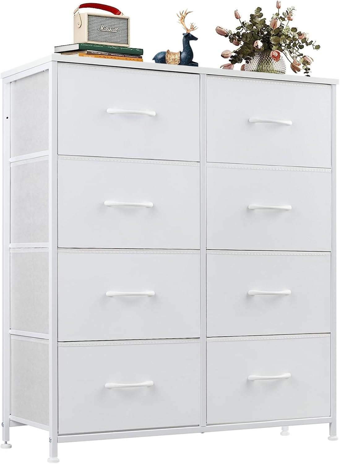 8 Drawer Dresser for Bedroom, Wide Fabric Storage Tower with Wooden Top and Metal Frame, Closet Chest Organizer Furniture, Living Room Hallway, Black