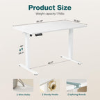 Electric Standing Desk Adjustable Height, 55x24 Inch Sit Stand Up Home Office Desks Memory Computer Workstation PC Work Table with Preset Splice Wood Board Metal Frame, White