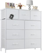 Dresser for Bedroom with 9 Storage Drawers, Large Fabric Storage Tower Organizer, Chest of Drawers with Metal Frame Wooden Top for Closet, Living Room, Entryway, Brown