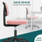 Small Office Chair Armless, Ergonomic Adjustable Home Office Swivel Rolling Task Chair No Arms, Comfy Mesh Mid Back Computer Work Vanity Desk Chiars with Wheels for Small Spaces, Hot Pink