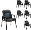Waiting Room Chair Set of 6, Leather Office Desk Reception Guest Stationary Side Chairs with Padded Arms for Home Conference Lobby Area Meeting Church Medical Clinic Elderly Student