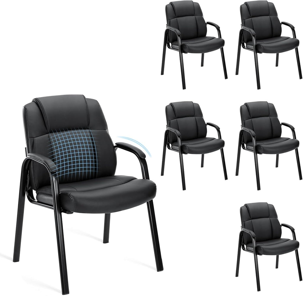 Office Waiting Room Chairs Set of 2, Leather Desk Reception Guest Stationary Side Chair with Padded Arms for Home Conference Lobby Medical Clinic