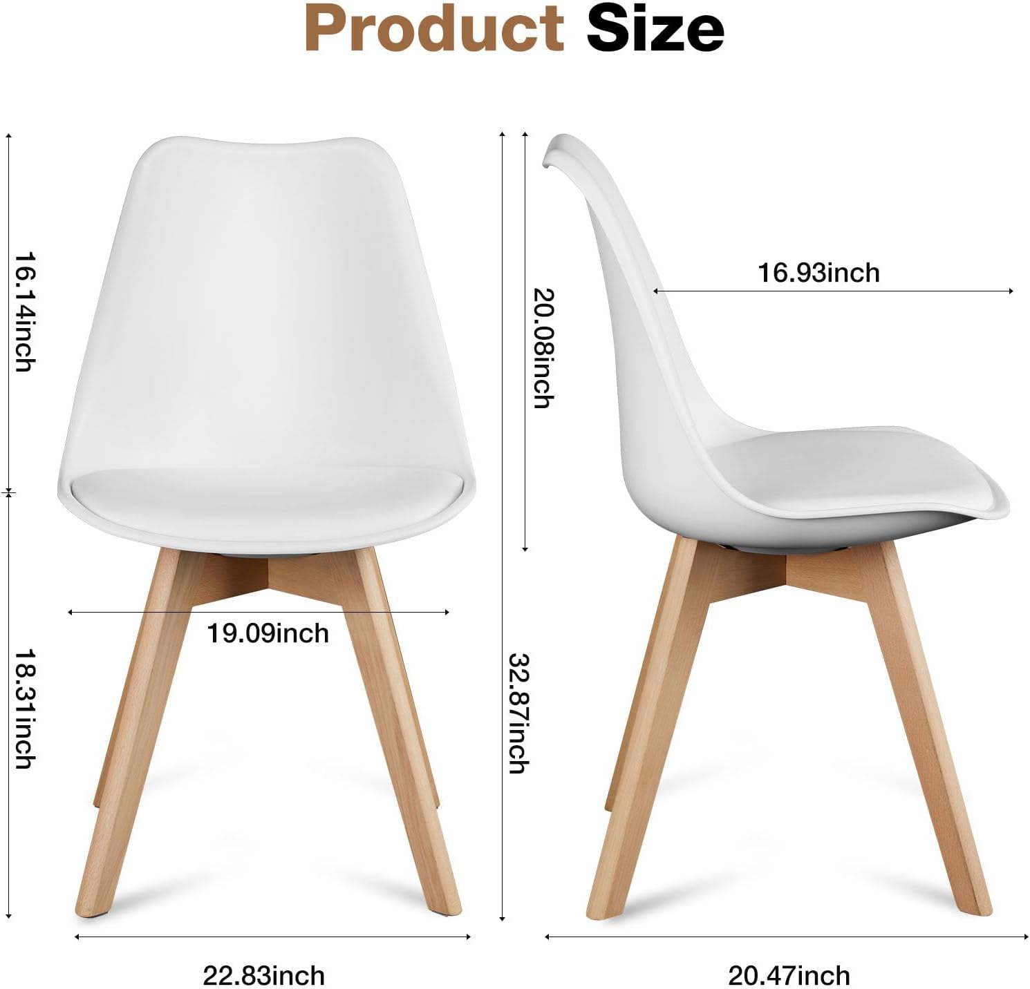 Modern Dining Chairs Set of 4, PU Leather Upholstered Kitchen Chairs with Wood Legs, Mid Century Accent Chairs for Living Room, Bedroom, Outdoor Lounge, White