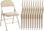 Folding Chair 4 Pack, Leather Padded Foldable Chairs, Sturdy Metal Portable Chairs, Easy to Use and Store, Outdoor and Indoor, for Home, Office, Party, Garden, Kahki