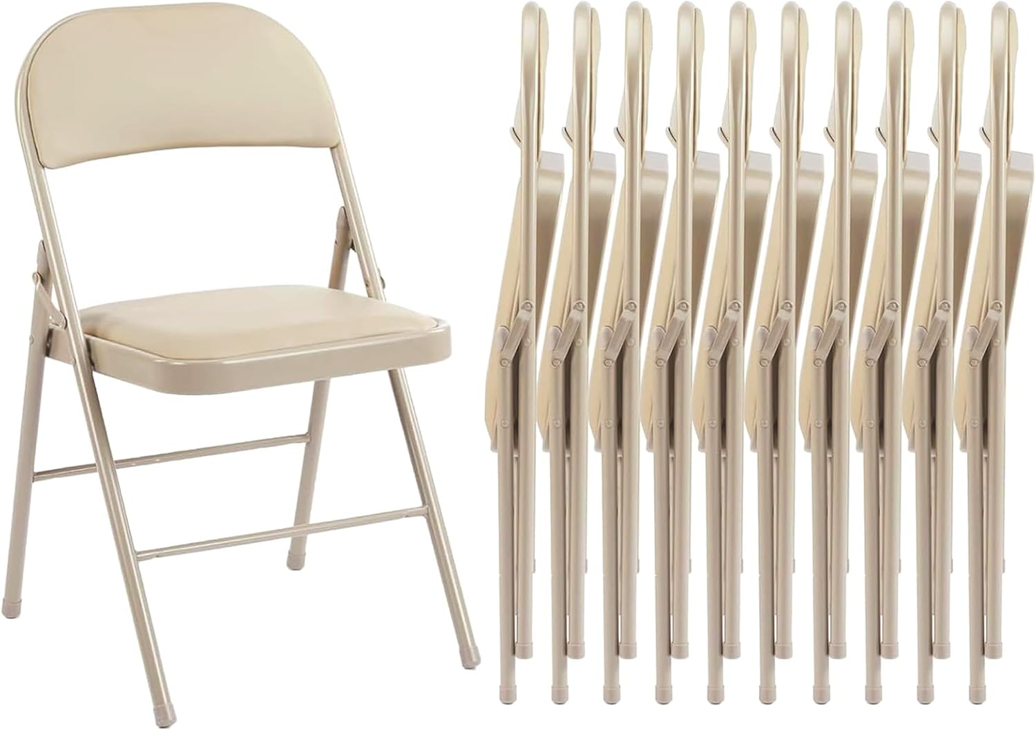 Folding Chair 4 Pack, Leather Padded Foldable Chairs, Sturdy Metal Portable Chairs, Easy to Use and Store, Outdoor and Indoor, for Home, Office, Party, Garden, Kahki