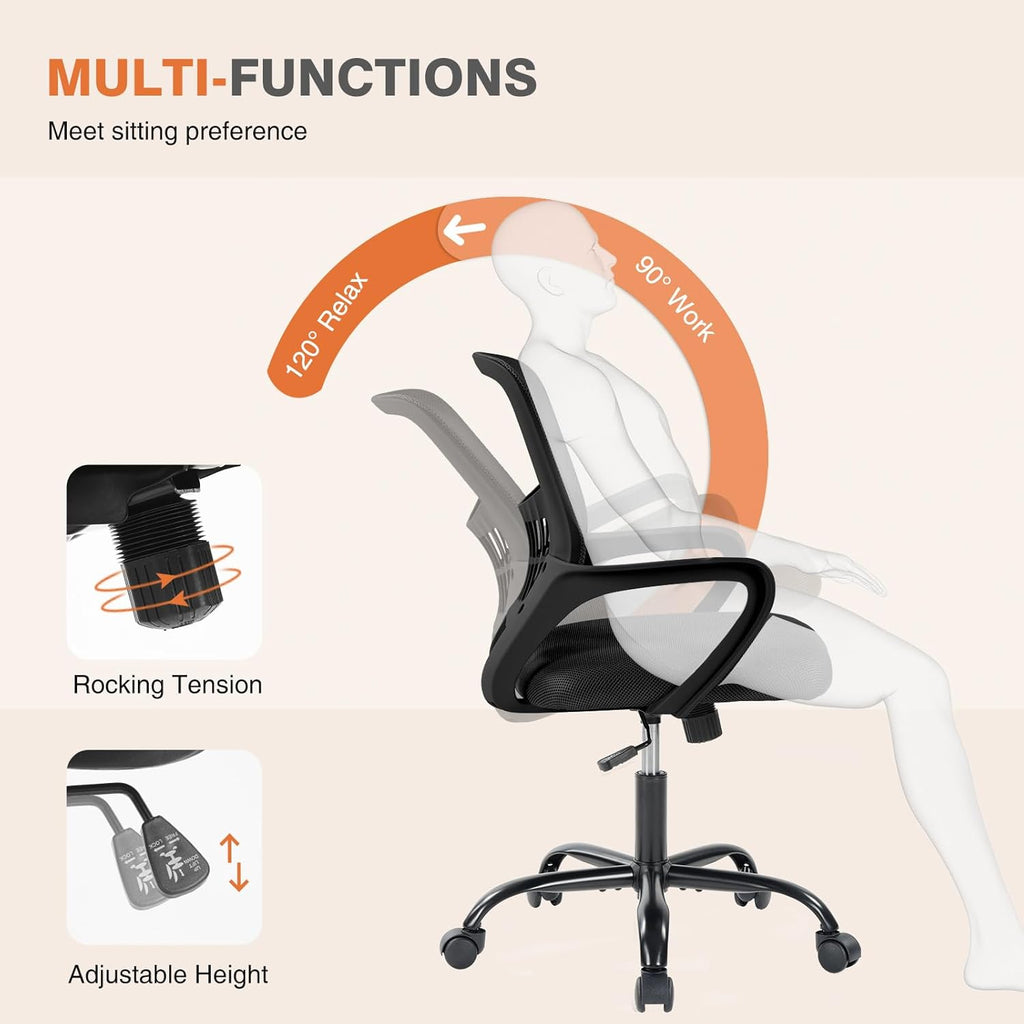 Home Office Managerial Executive Chair, Ergonomic Mesh Adjustable Swivel Mid-Back Computer Desk Chair with Comfortable Lumbar Support, Comfy Arms for Bedroom,Study