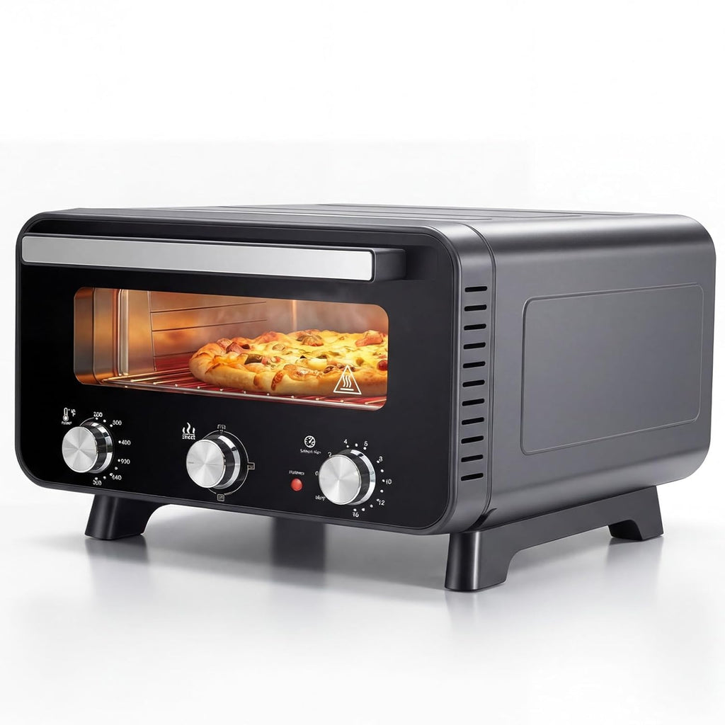 Pizza Oven Indoor, 1600W Electric Pizza Oven Fast Heating, 6 Presets Pizza Maker for 12 Inches, with Pizza Stone & Spatula, Upper-Bottom Independent Heating Temperature Control