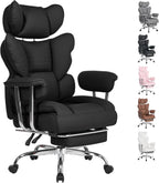 Big and Tall Home Office Desk Chair, Gaming Computer Chair, Executive Ergonomic Chair with Footrest, High Back Reclining, Adjustable Armrests and Comfy Lumbar Support, PU Leather, Pink