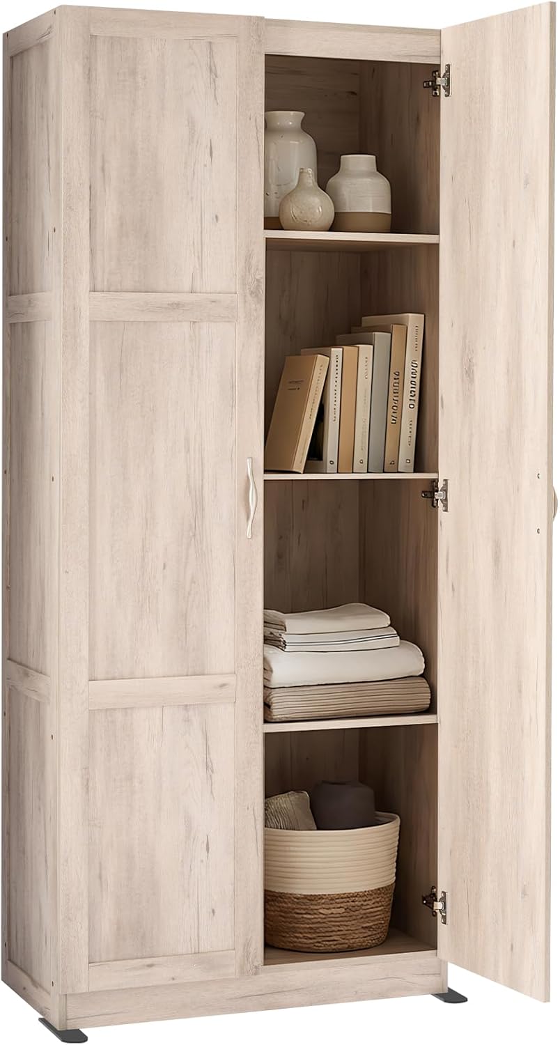 Office Storage Cabinet, Large Capacity Organizer, Wooden Bedroom Storage Unit for CD, Blankets and Books, Suitable for Living Rooms, Office and Study Rooms, White