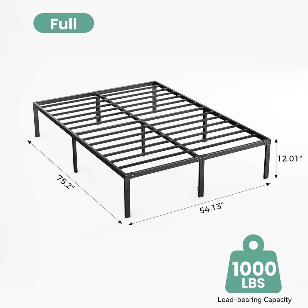Full Size 12 Inch Platform Bed Frame, Heavy Duty Metal Foundation Frame, Noise-Free Sturdy Steel Slats, Underbed Storage, No Box Spring Needed, Quick Setup