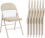 Folding Chair 4 Pack, Leather Padded Foldable Chairs, Sturdy Metal Portable Chairs, Easy to Use and Store, Outdoor and Indoor, for Home, Office, Party, Garden, Kahki
