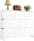 TV Stand, Dresser with 8 Fabric Drawers, Spacious Storage Tower for Closet, TV Stand with Wood Top and Mental Frame, Storage Unit for Living Rooms, Bedroom and Entryway, White