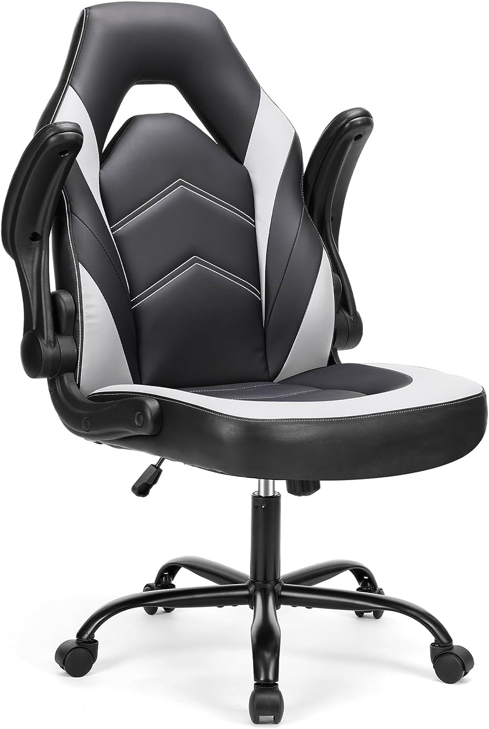 Computer Gaming Desk Chair - Big Tall Ergonomic Lumbar Support with Flip-up Armrest and 360?? Swivel Wheels, PU Leather Height Adjustable, for Home and Office, Black