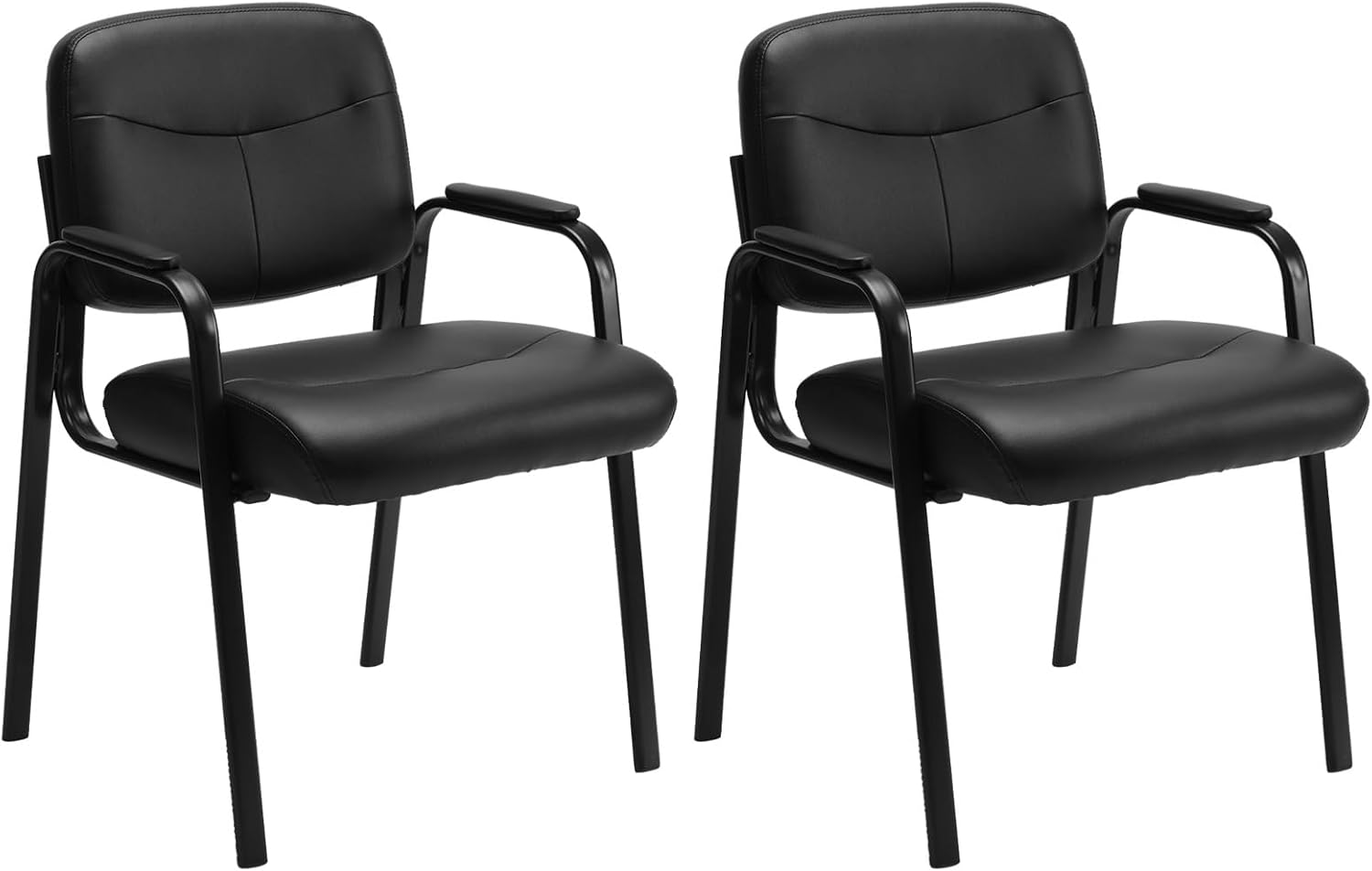 Office Waiting Room Chair, Leather Desk Reception Guest Stationary Side Chairs with Padded Arms for Home Conference Lobby Medical Clinic