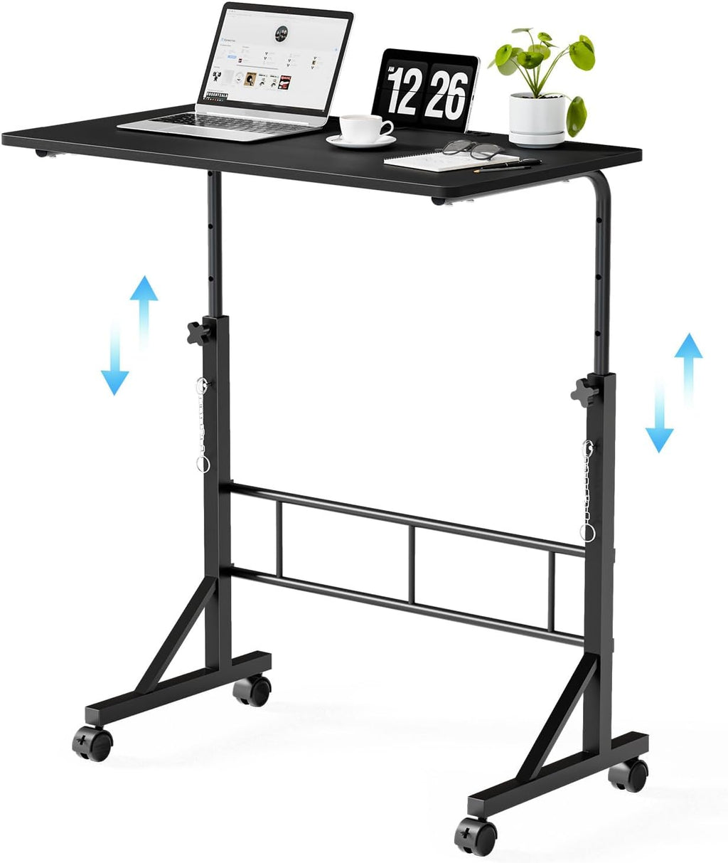 31.5 Adjustable Height Mobile Desk with Locking Wheels & Pin-Lock, Portable Workstation for Walking Pad & Active Home Office, Black