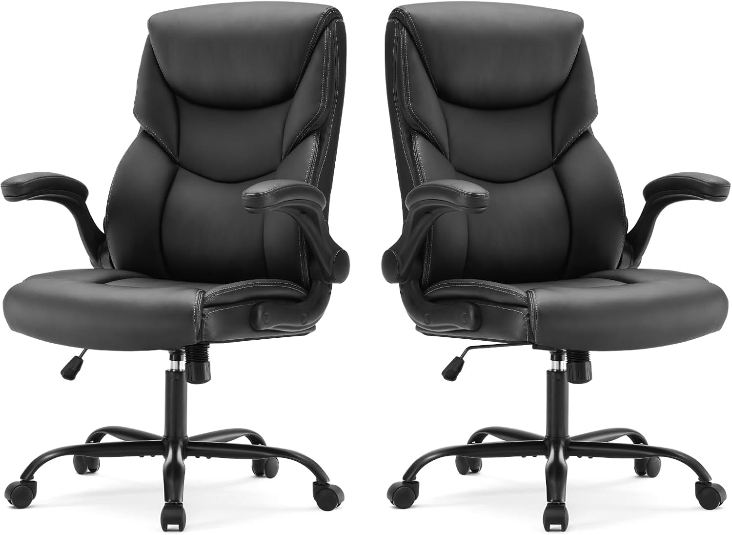 Office Computer Gaming Chair, Ergonomic High Back Heavy Duty Task Desk Chairs with Wheels, Flip-up Arms, Adjustable Height, PU Leather, Grey