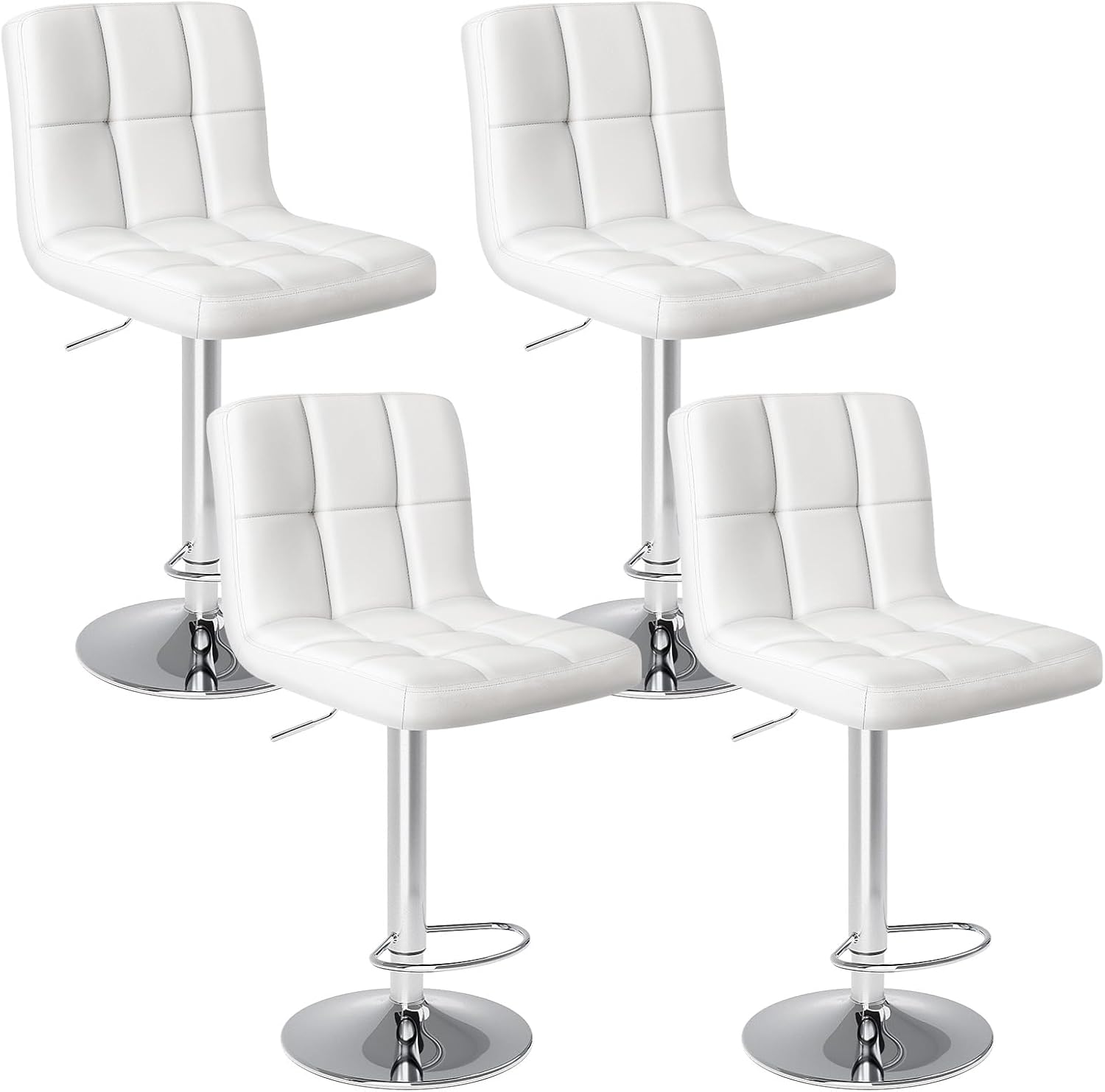 Bar Stools Set of 2, Armless PU Leather Adjustable Swivel Barstools, Hydraulic Kitchen Counter Height Thickened Seat Cushion Square Island Countertop Chairs with Back, Black