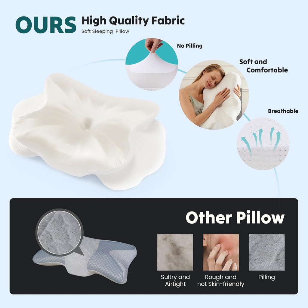 Cervical Pillow for Neck and Shoulder, Contour Memory Foam Pillow, Ergonomic Neck Support Pillow for Side Back Stomach Sleepers with Pillowcase