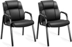 Office Waiting Room Chairs Set of 2, Leather Desk Reception Guest Stationary Side Chair with Padded Arms for Home Conference Lobby Medical Clinic