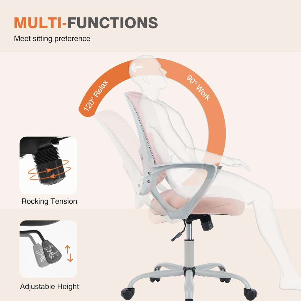Ergonomic Mid-Back Mesh Home Office Desk Chair with Wheels, Lumbar Support, and Comfortable Armrests for Home, Bedroom, Study, Office