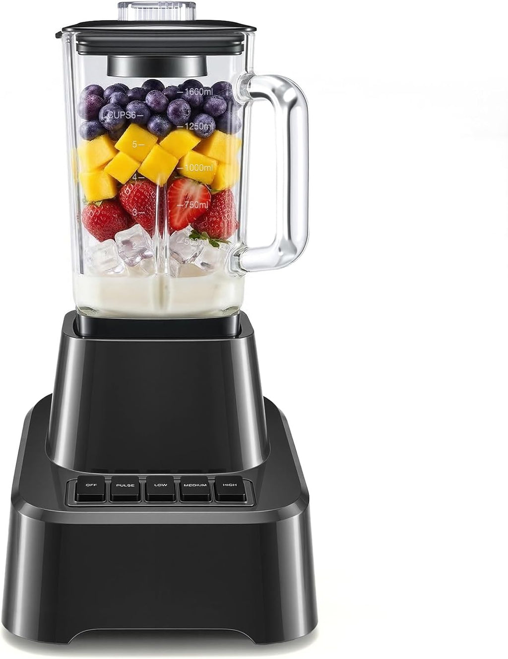 Professional Blender for Smoothies, Full-Size Kitchen Blender with 850 Peak Watts & 54oz Large Glass Pitcher, 4 Speeds with Pulse for Ice Crushing Frozen Fruits, Dishwasher Safe, Black