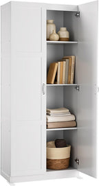 Office Storage Cabinet, Large Capacity Organizer, Wooden Bedroom Storage Unit for CD, Blankets and Books, Suitable for Living Rooms, Office and Study Rooms, White