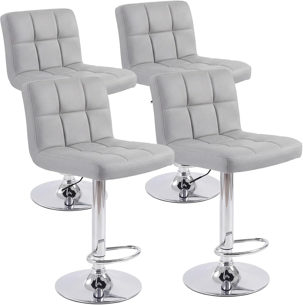 Bar Stools Set of 2, 24 inch Counter Height Bar Stools, Upholstered Modern Kitchen Barstools with Metal Base, PU Leather Saddle Stools for Kitchen Island, Grey