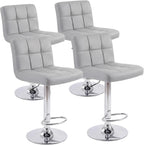 Bar Stools Set of 2, 24 inch Counter Height Bar Stools, Upholstered Modern Kitchen Barstools with Metal Base, PU Leather Saddle Stools for Kitchen Island, Grey