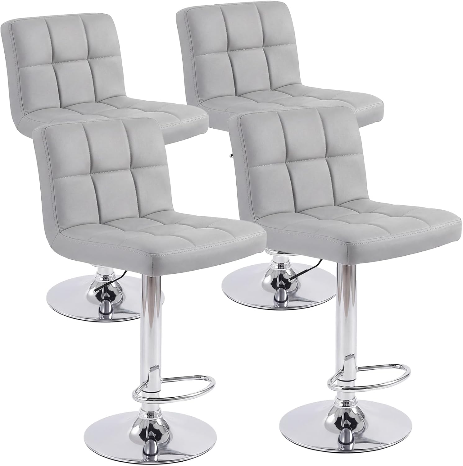 Bar Stools Set of 2, 24 inch Counter Height Bar Stools, Upholstered Modern Kitchen Barstools with Metal Base, PU Leather Saddle Stools for Kitchen Island, Grey