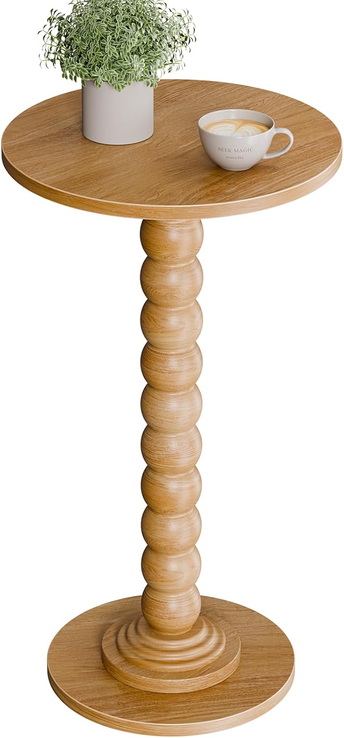 Round Side Table for Small Spaces, Modern Accent End Table with Solid Wood Leg, Versatile Drink Table for Living Room, Bedroom, Corners, Brown 2 Pack