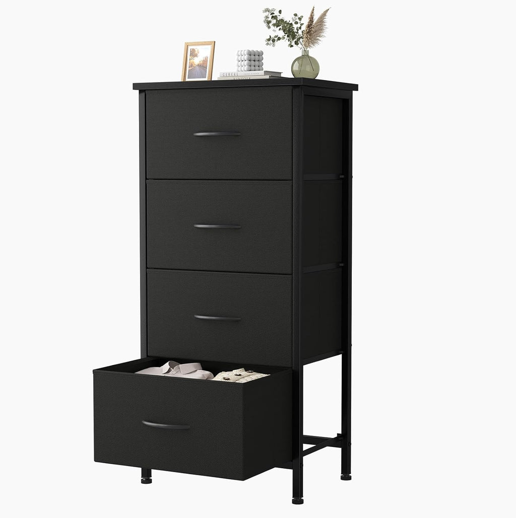 4 Fabric Drawer Small Dresser, Bedside Nightstand with Wooden Top Sturdy Frame, Entryway Closet Bedroom Storage Cabinet Furniture for Dorm,White