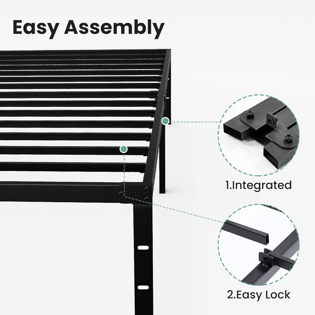 Queen Size 12 Inch Platform Bed Frame, Heavy Duty Metal Foundation Frame, Noise-Free Sturdy Steel Slats, Underbed Storage, No Box Spring Needed, Quick Setup