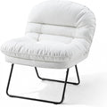 Comfy Saucer Chair,PU Leather Foldable Chairs for Bedroom, Dorm & Gaming, Fashion Floor Chair with Back Support for Small Spaces,Snow White