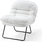 Comfy Saucer Chair,PU Leather Foldable Chairs for Bedroom, Dorm & Gaming, Fashion Floor Chair with Back Support for Small Spaces,Snow White