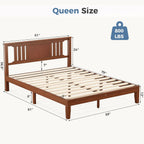 Twin Size Wood Bed Frame with Headboard, Solid Natural Wooden Platform Bed Base, Heavy Duty Slat Support Mattress Foundation, No Box Spring Needed, Low-Profile Design