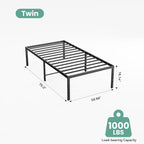 Twin Size 16 Inch Platform Bed Frame, Heavy Duty Metal Foundation Frame, Noise-Free Sturdy Steel Slats, Underbed Storage, No Box Spring Needed, Quick Setup