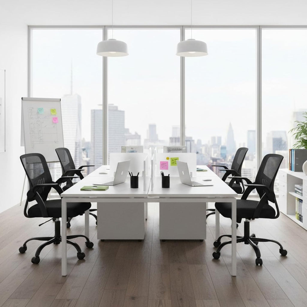 Home Office Managerial Executive Chair, Flip Up Armrest Ergonomic Mesh Adjustable Swivel Mid-Back Computer Desk Chair with Comfortable Lumbar Support, Comfy Arms for Bedroom,Study