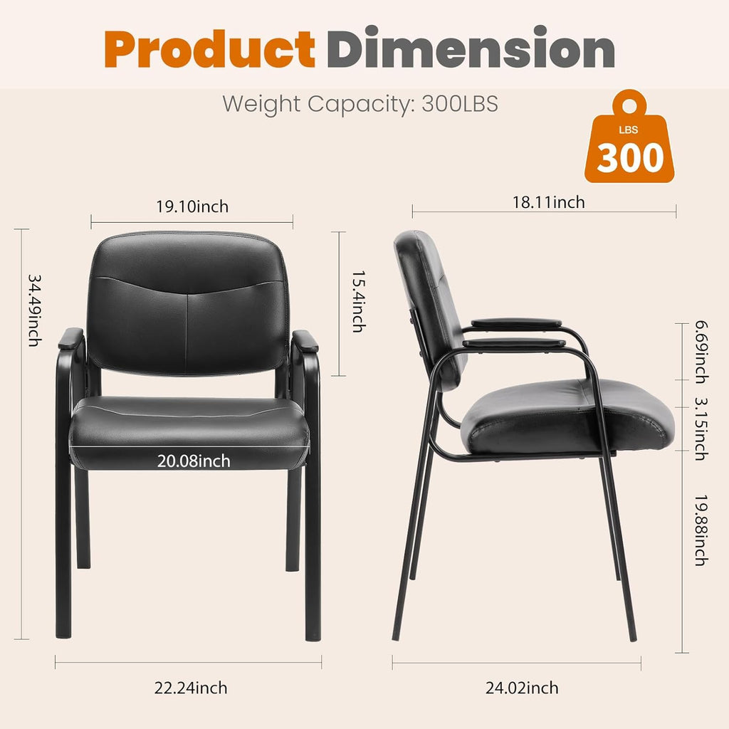 Office Waiting Room Chairs Set of 2, Leather Desk Reception Guest Stationary Side Chair with Padded Arms for Home Conference Lobby Medical Clinic
