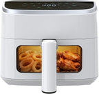 6.34QT Air Fryer with Window, 8 Food Presets with 400??F Max Heat, 90-Min Timer, Nonstick Dishwasher-Safe Basket for Air Fry, Roast, Reheat, Bake, Stainless Steel, White