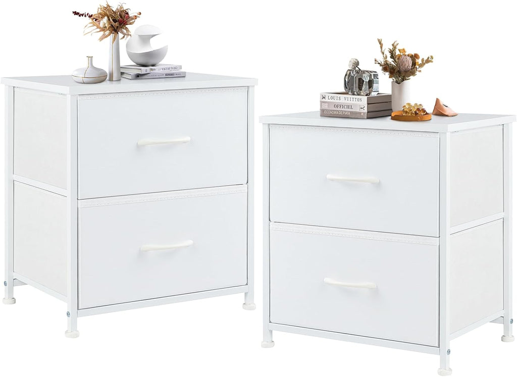 Nightstand Set of 2, Small Dresser with 2 Fabric Drawers Side Bedroom End Table Kids Bedside Storage Furniture for 25 inch Tall Night Stand for Closet, Entryway, College Dorm, Classic Black