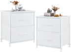 Nightstand Set of 2, Small Dresser with 2 Fabric Drawers Side Bedroom End Table Kids Bedside Storage Furniture for 25 inch Tall Night Stand for Closet, Entryway, College Dorm, Classic Black