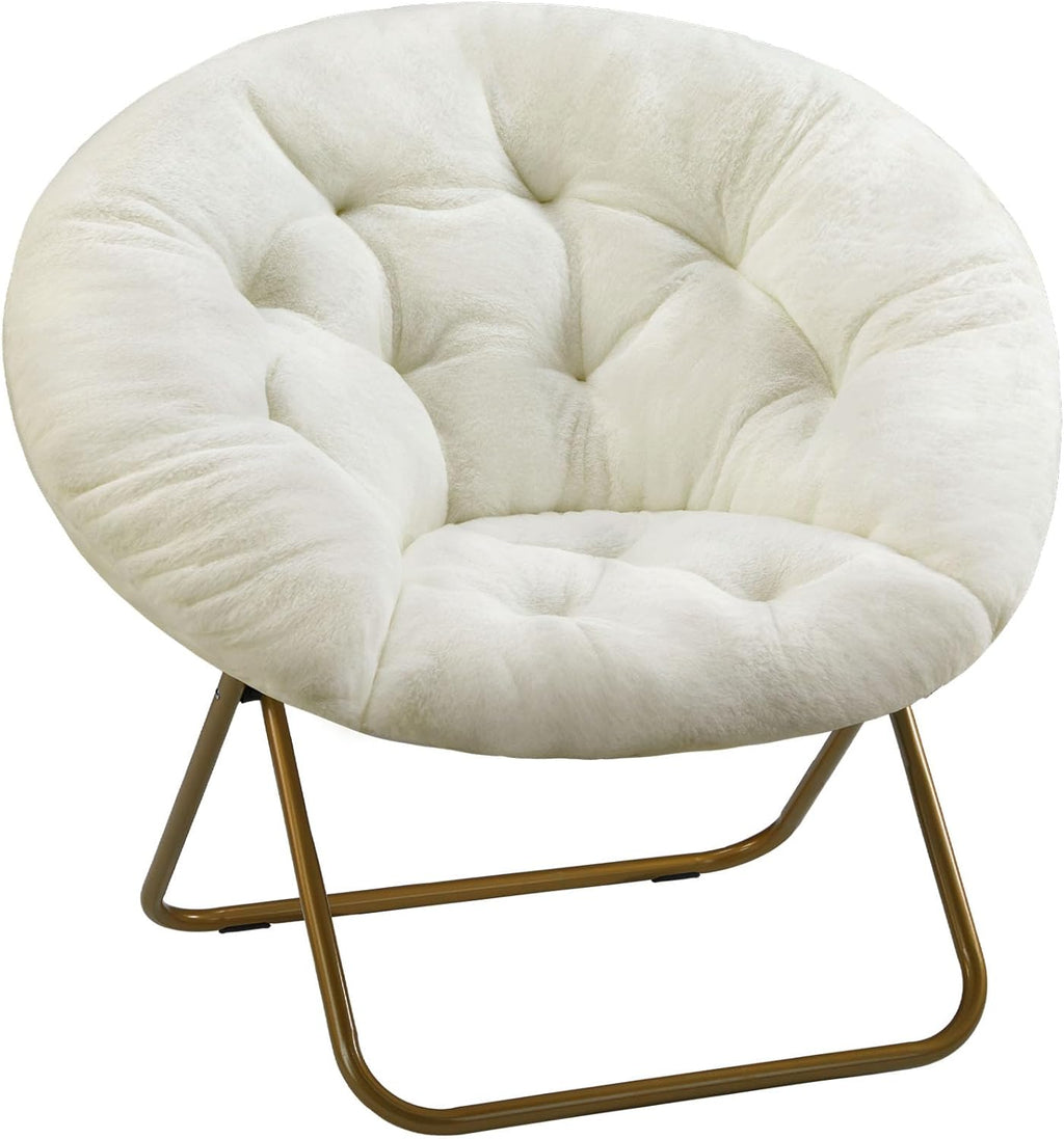 Comfy Saucer Chair,Faux Fur Lounge Seasting XL Circle Chair for Bedroom, Dorm & Gaming, Foldable Fashion Accent Seat for Small Spaces, Folding Moon/Mushroom/Round Oversized Style,Hot Pink