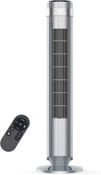 Tower Fan for Bedroom, 28dB Quiet Floor Standing Fan with Remote, 12H Timer, 5 Speeds, 4 Modes, LED Display, Portable Bladeless Oscillating Cooling Fan for Indoor, Home, Office - Silver