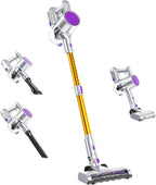 Cordless Vacuum Cleaner with Flexible Steering & Extendable Pole,3 Brush Heads, Lightweight Wireless Rechargeable Upright Vacuum with LED Light & Wall Mount for Hardwood Floors & Carpet