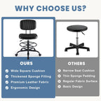 Armless Drafting Chair, Low Back Office Seat with Adjustable Footrest Ring for Standing Desk, Ergonomic PU Leather Office Seating, Swivel Rolling High Stool for Studio, Lab, Counter, Black