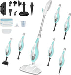 10-in-1 Steam Mop, 1550W Detachable Handheld Steam Cleaner for Floor Cleaning, 16FT Cord, 2 Washable Pads, Multi-Purpose Floor Steamer for Hardwood, Carpet, Tile, Grout, Windows, Black Grey