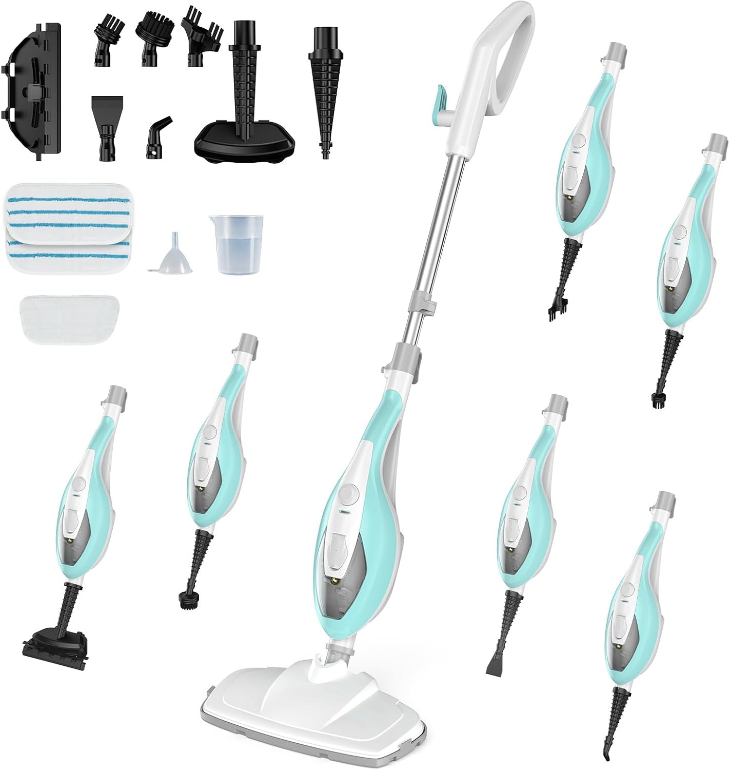 10-in-1 Steam Mop, 1550W Detachable Handheld Steam Cleaner for Floor Cleaning, 16FT Cord, 2 Washable Pads, Multi-Purpose Floor Steamer for Hardwood, Carpet, Tile, Grout, Windows, Black Grey